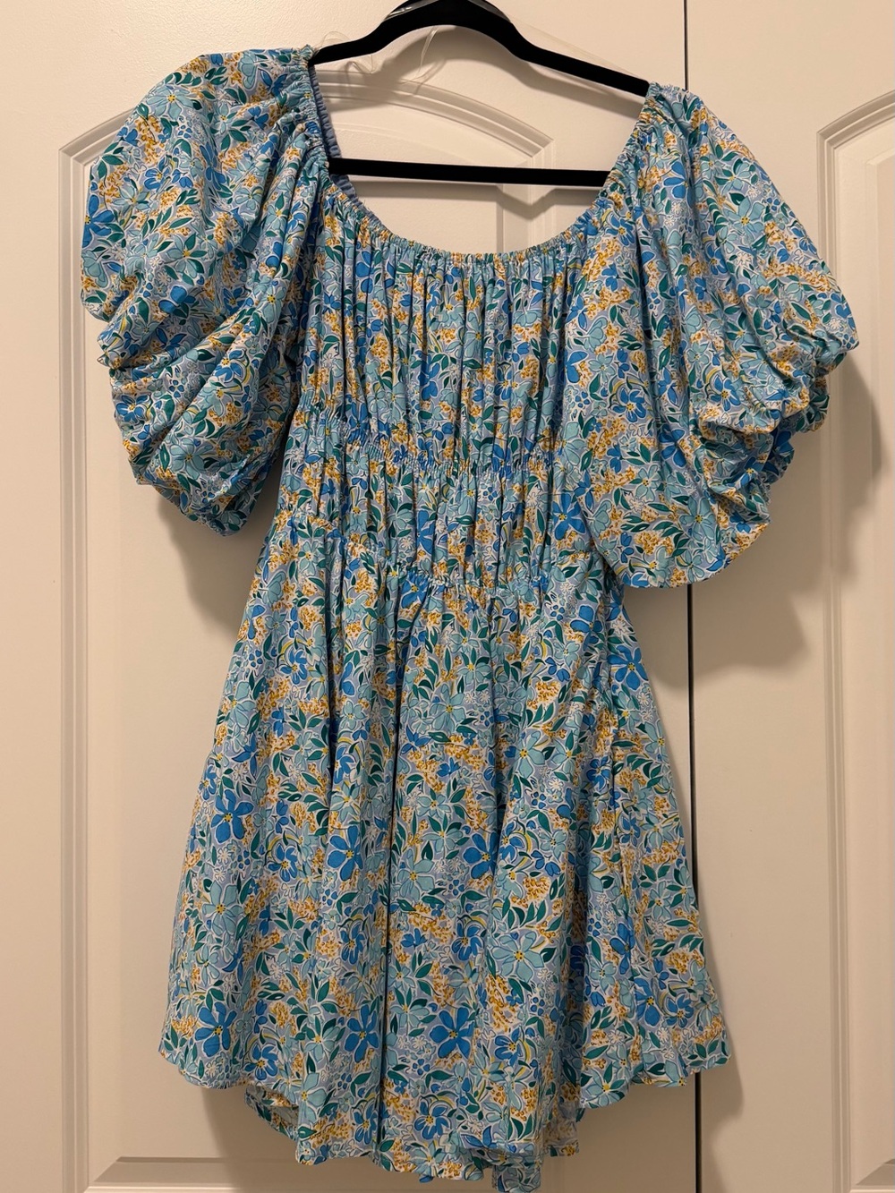 Altar’d State Blue Floral Puff-Sleeve Mini Dress - Picture 2 of 5